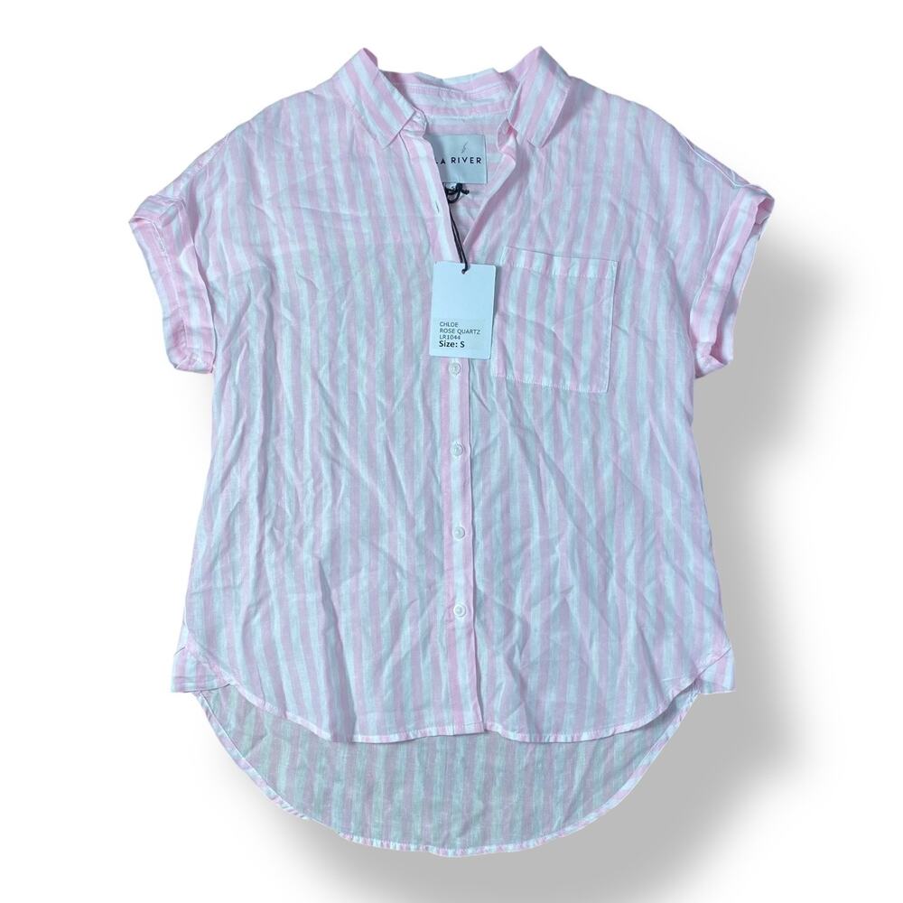 Lola River NWT Striped Linen x Tencel‎ Chloe Top Womens Size S in Rose Quartz